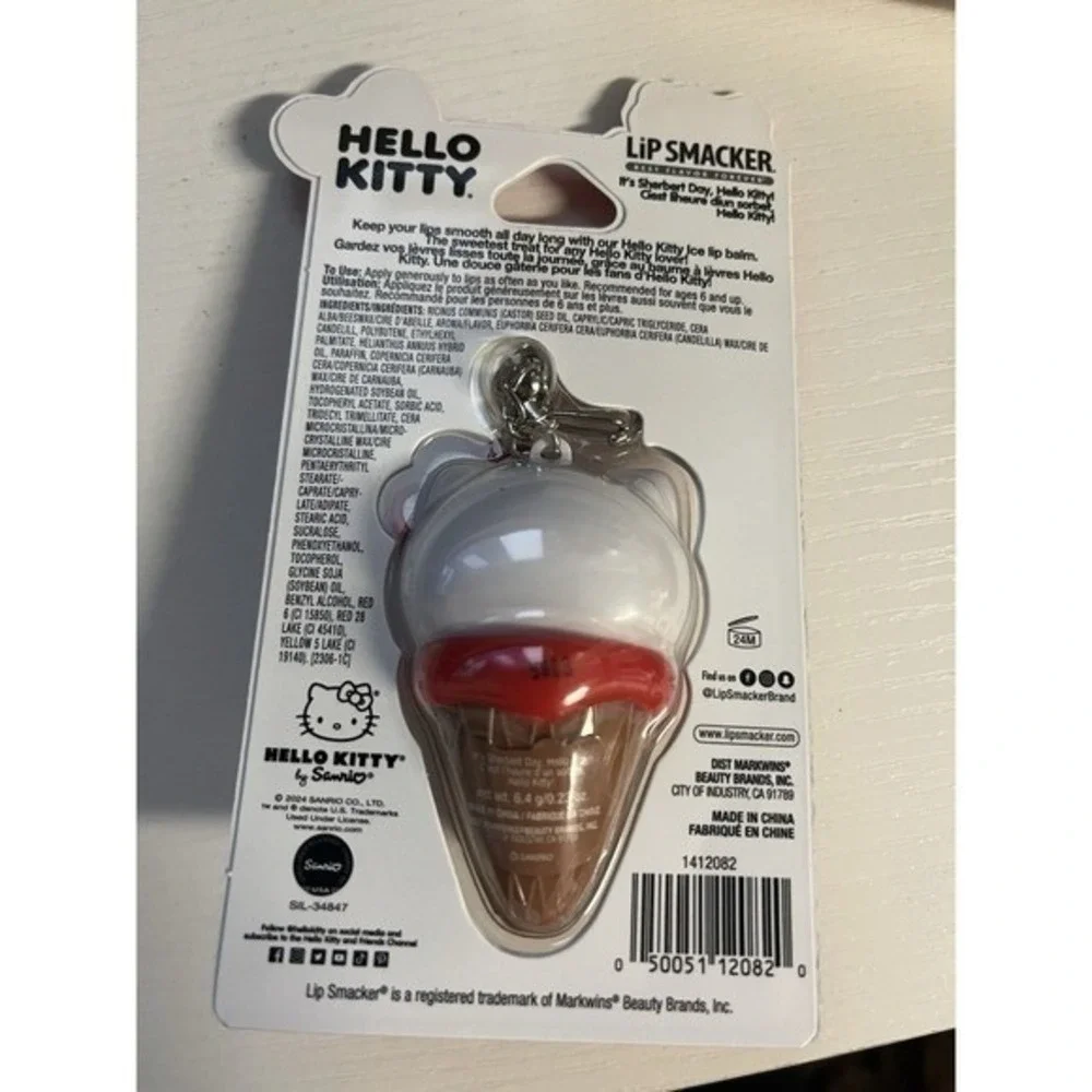 Lot of 2 Hello Kitty Lip Smacker Ice‎ Cream Cone Lip Balm Keychain 0.23oz